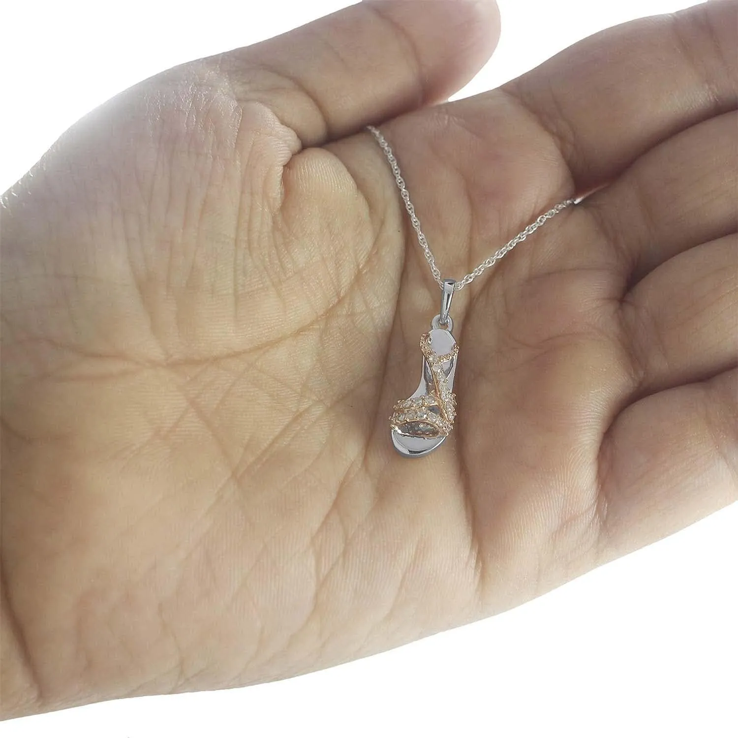 14k Gold Finish Flip Flop Pendant Slipper Beach Fancy Sandals Two Tone Diamond Pendant Necklace 18" Chain Footbed Sandal Slippers Pendant Necklace