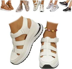 2025 New Women's Hollow Out Breathable Platform Wedge Sandals Casual Stylish Roman Sandal Leather Closed Toe Comfortable Sandals