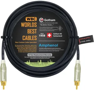 50 Foot - Gotham GAC-4/1 (Black) Star-Quad Center-Channel Subwoofer Cable with Amphenol ACPR-SWH Die-Cast, Gold Plated RCA Connectors – Directional