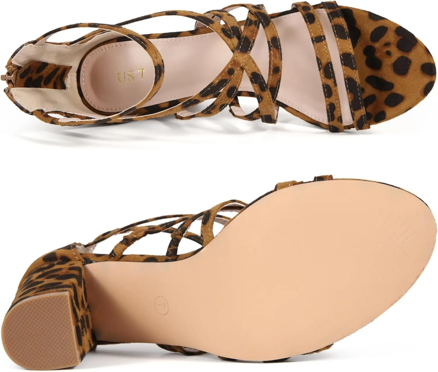 Allegra K Women's Gladiator Heels Strappy Back Zip Chunky Heel Sandals