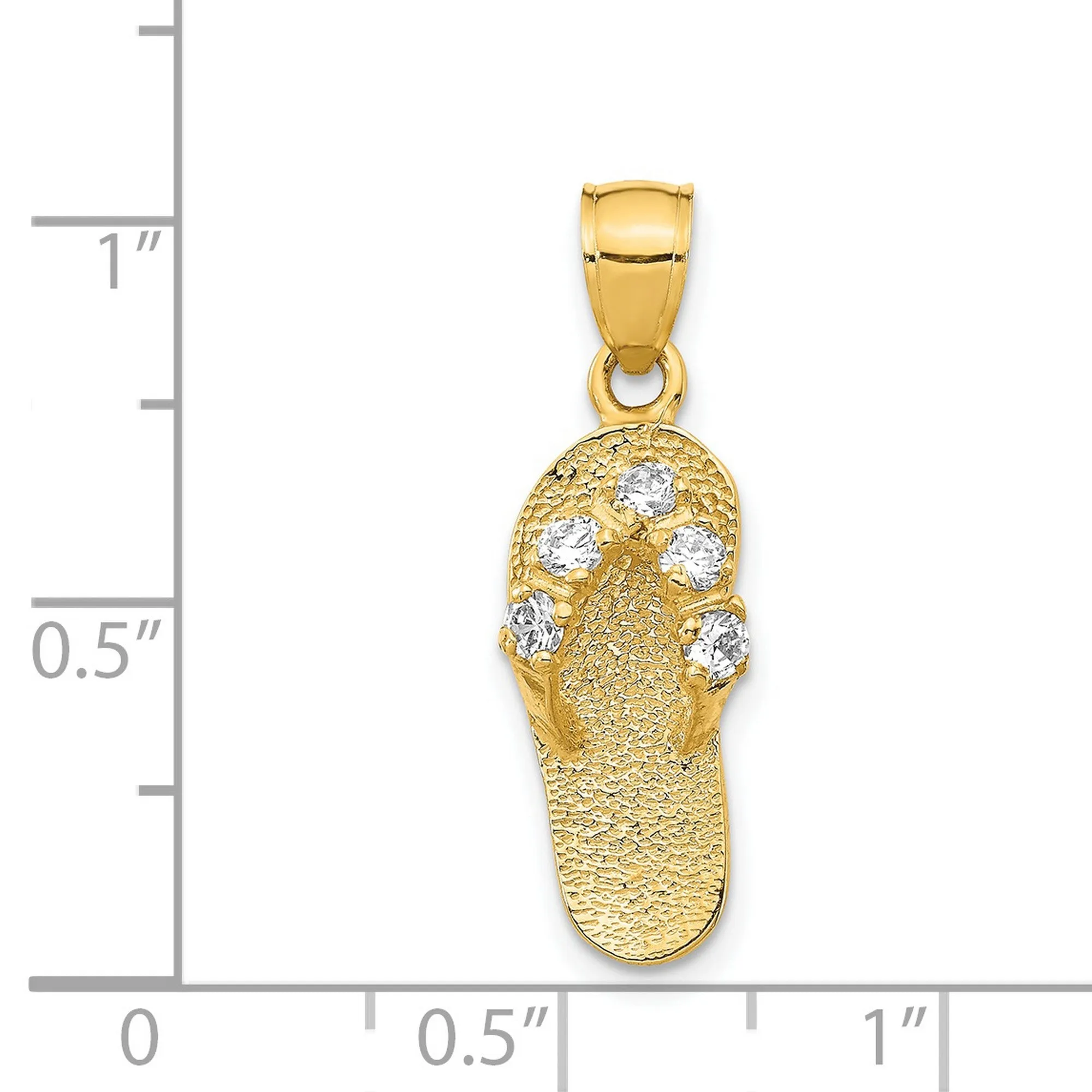 April CZ Birthstone Flip Flop Sandal Charm Pendant in Real 14k Yellow Gold