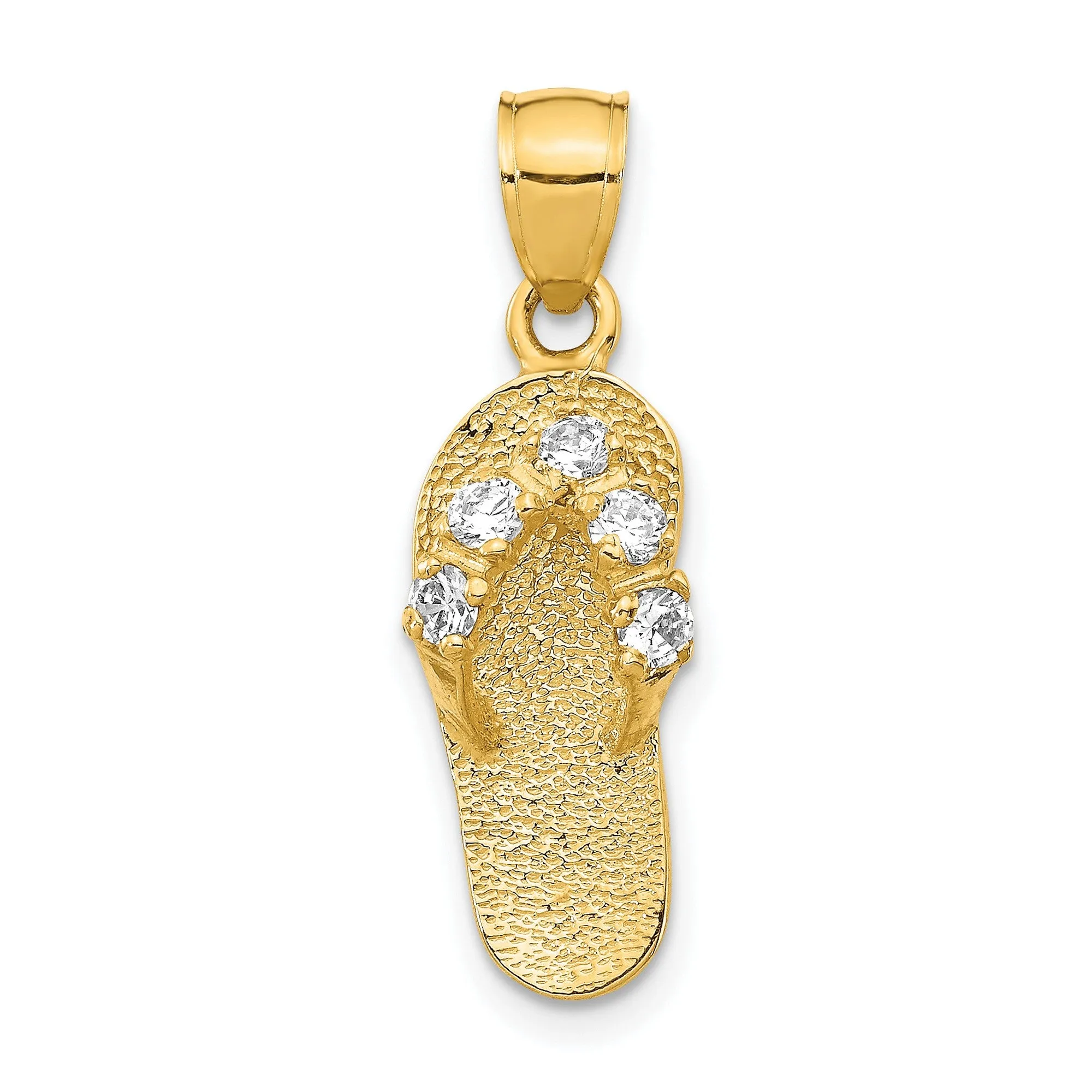 April CZ Birthstone Flip Flop Sandal Charm Pendant in Real 14k Yellow Gold
