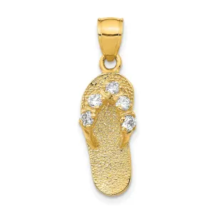 April CZ Birthstone Flip Flop Sandal Charm Pendant in Real 14k Yellow Gold