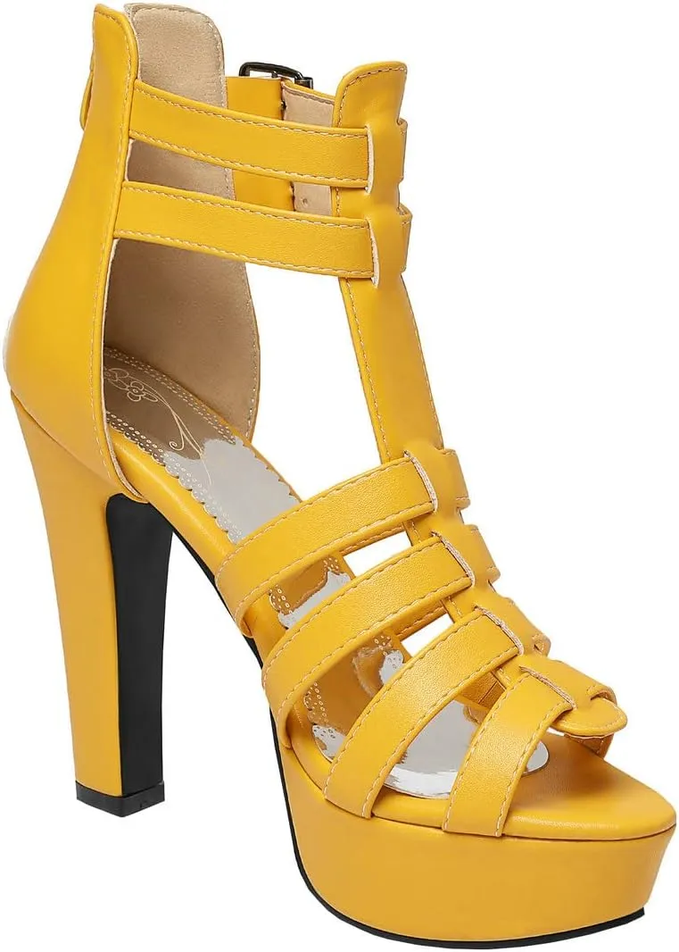 BEAUPAS Women's Block Heel Platform Peep Toe Ankle Boots Chunky High Heel Ankle Strap Booties Buckle Gladiator Sandals
