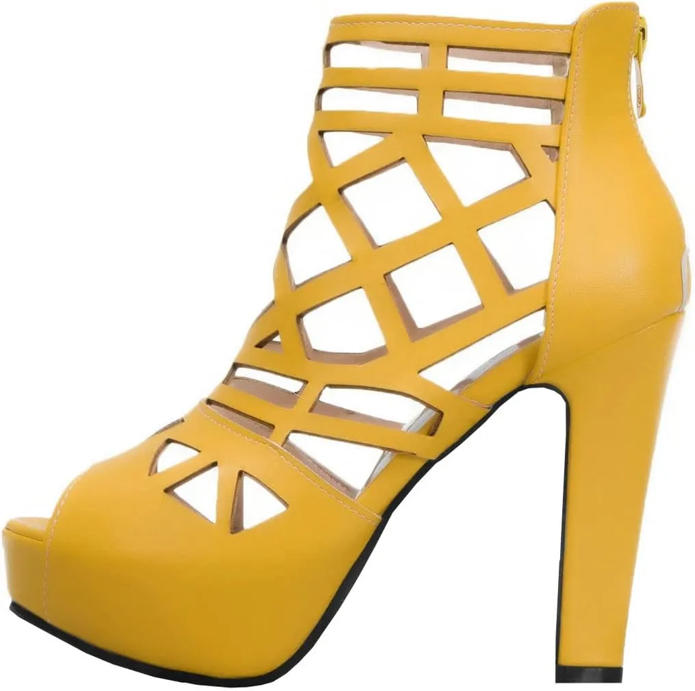 BEAUPAS Women's Chunky Heel Peep Toe Ankle Booties Platform Block High Heel Ankle Boots Cut Out Gladiator Sandals