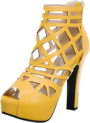 BEAUPAS Women's Chunky Heel Peep Toe Ankle Booties Platform Block High Heel Ankle Boots Cut Out Gladiator Sandals