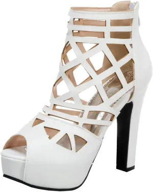 BEAUPAS Women's Chunky Heel Peep Toe Ankle Booties Platform Block High Heel Ankle Boots Cut Out Gladiator Sandals