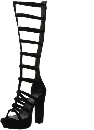 BEAUPAS Women's Chunky High Heel Platform Knee High Gladiator Sandals Block Heel Cut Out Open Toe Boots Zip Up Shoes