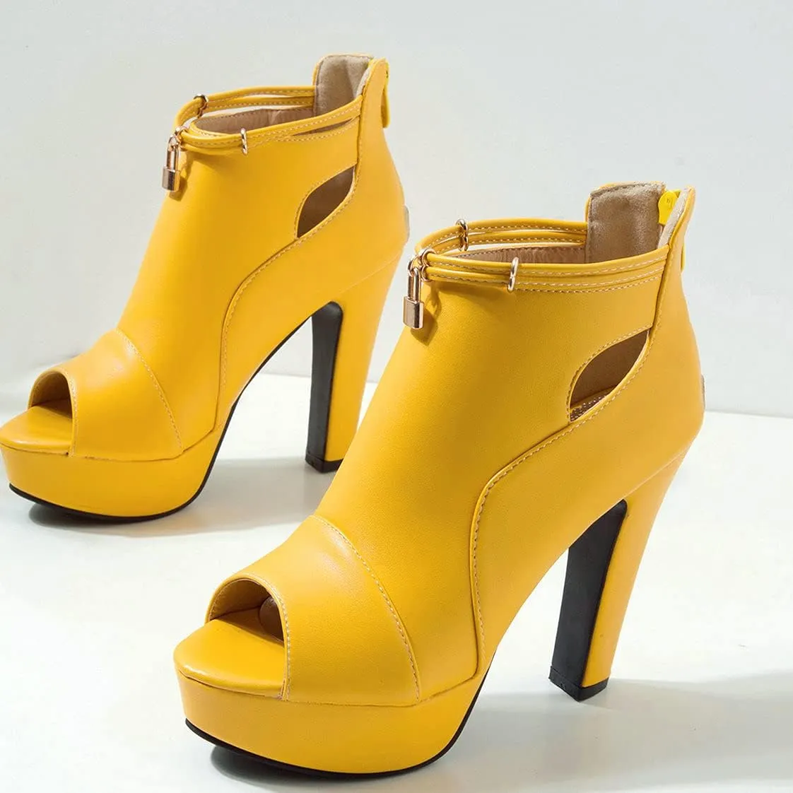 BEAUPAS Women's Chunky High Heels Ankle Boots Peep Toe Platform Block Heel Ankle Booties Gladiator Zipper Sandals