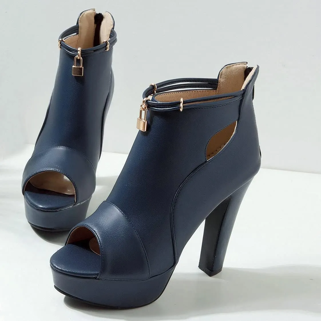 BEAUPAS Women's Chunky High Heels Ankle Boots Peep Toe Platform Block Heel Ankle Booties Gladiator Zipper Sandals