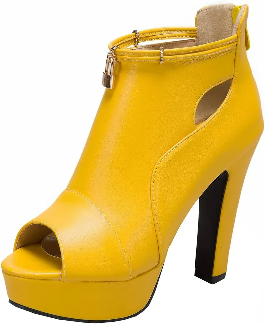 BEAUPAS Women's Chunky High Heels Ankle Boots Peep Toe Platform Block Heel Ankle Booties Gladiator Zipper Sandals