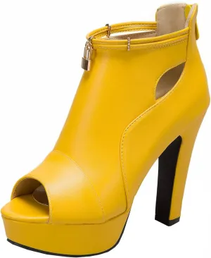 BEAUPAS Women's Chunky High Heels Ankle Boots Peep Toe Platform Block Heel Ankle Booties Gladiator Zipper Sandals