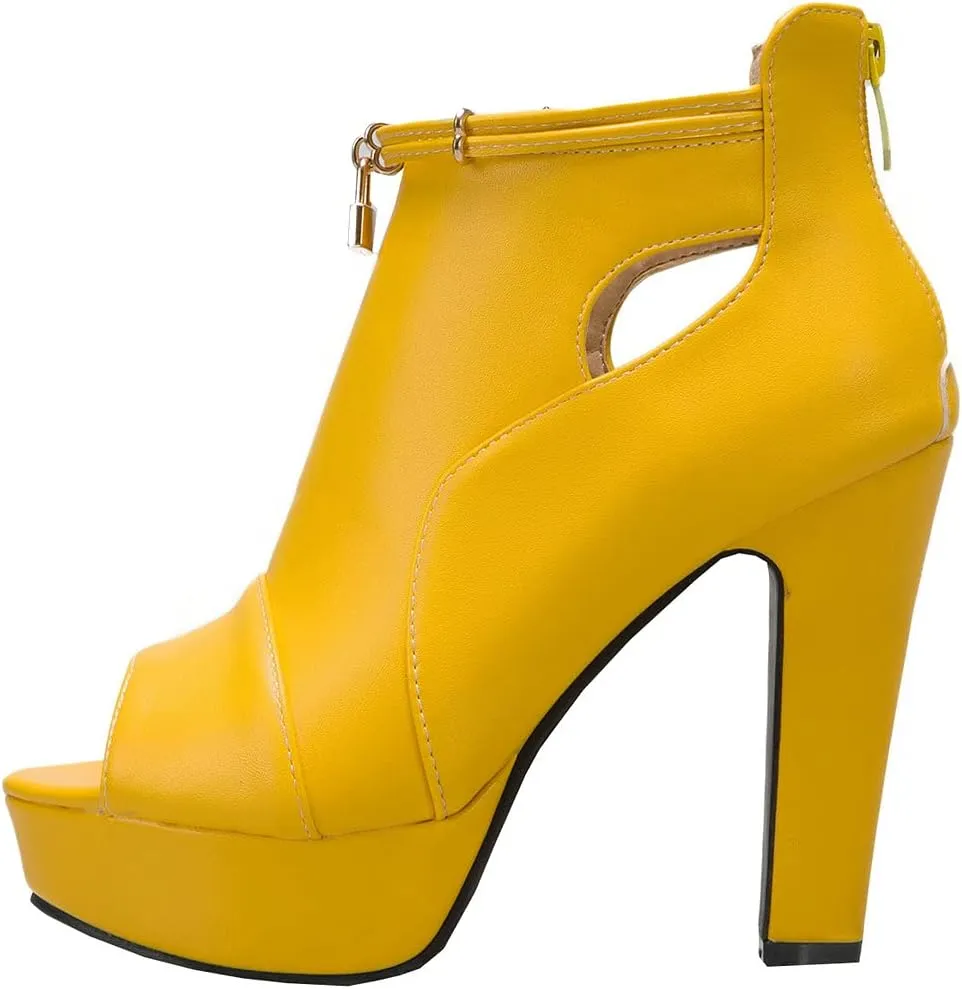 BEAUPAS Women's Chunky High Heels Ankle Boots Peep Toe Platform Block Heel Ankle Booties Gladiator Zipper Sandals