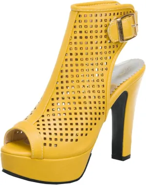 BEAUPAS Women's High Heel Platform Chunky Heel Ankle Boots Peep Toe Block Heel Booties Cutout Slingback Buckle Gladiator Sandals