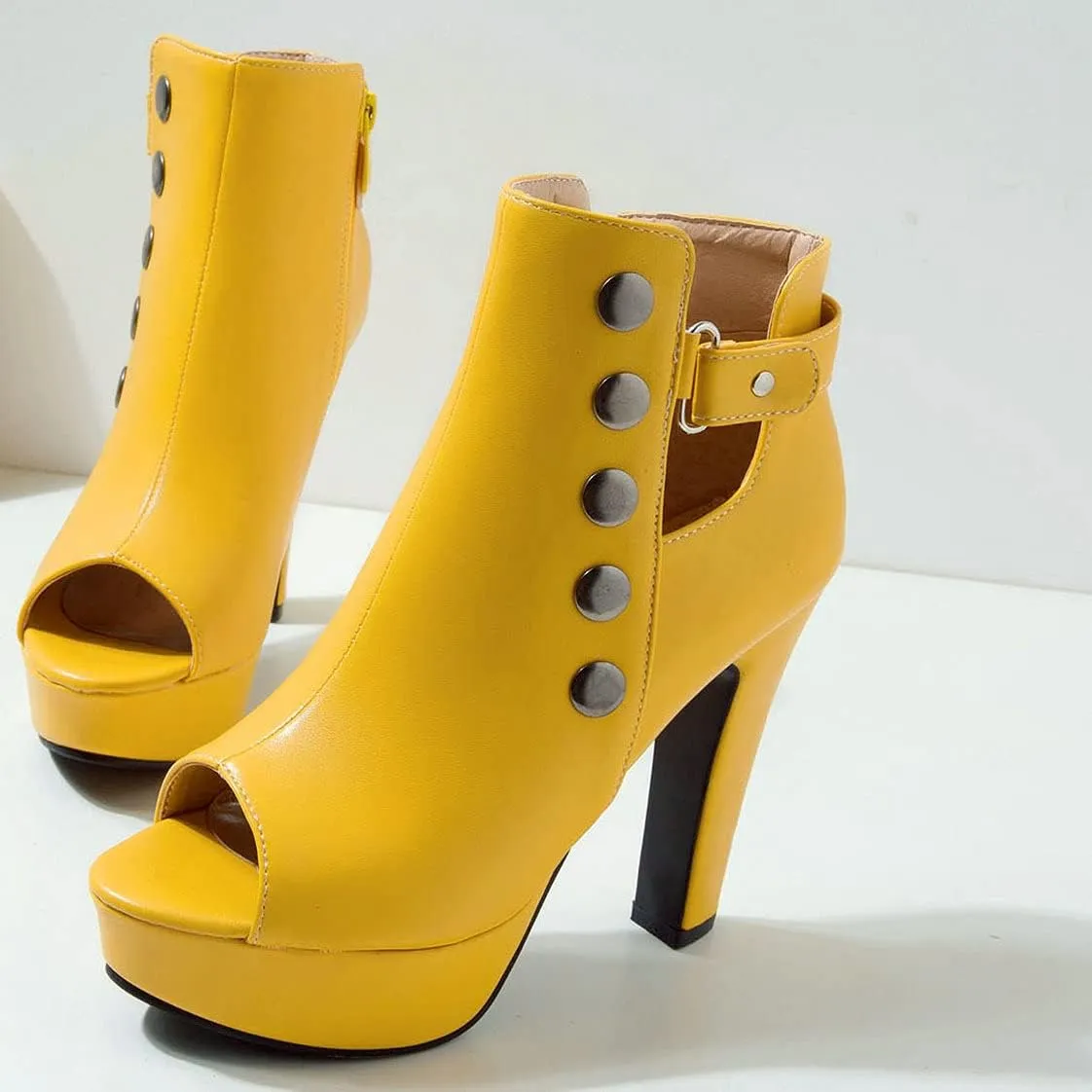 BEAUPAS Women's Peep Toe High Heel Ankle Boots Platform Chunky Heel Booties Zipper Buckle Gladiator Sandals