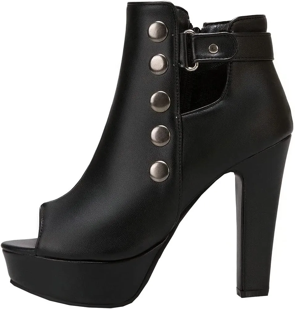 BEAUPAS Women's Peep Toe High Heel Ankle Boots Platform Chunky Heel Booties Zipper Buckle Gladiator Sandals