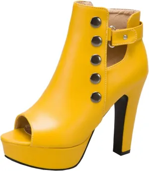 BEAUPAS Women's Peep Toe High Heel Ankle Boots Platform Chunky Heel Booties Zipper Buckle Gladiator Sandals