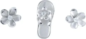 Beautiful Hawaiian Plumeria Slipper Necklace and Earring, Sterling Silver Sandal Flip-Flop CZ Charm Pendant, N6140SA
