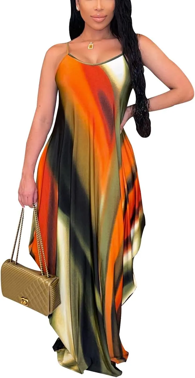 BessCops Summer Maxi Dresses for Women 2025 Plus Size Sundresses Casual Fashion Sleeveless Loose Long Sexy Dress with Pockets