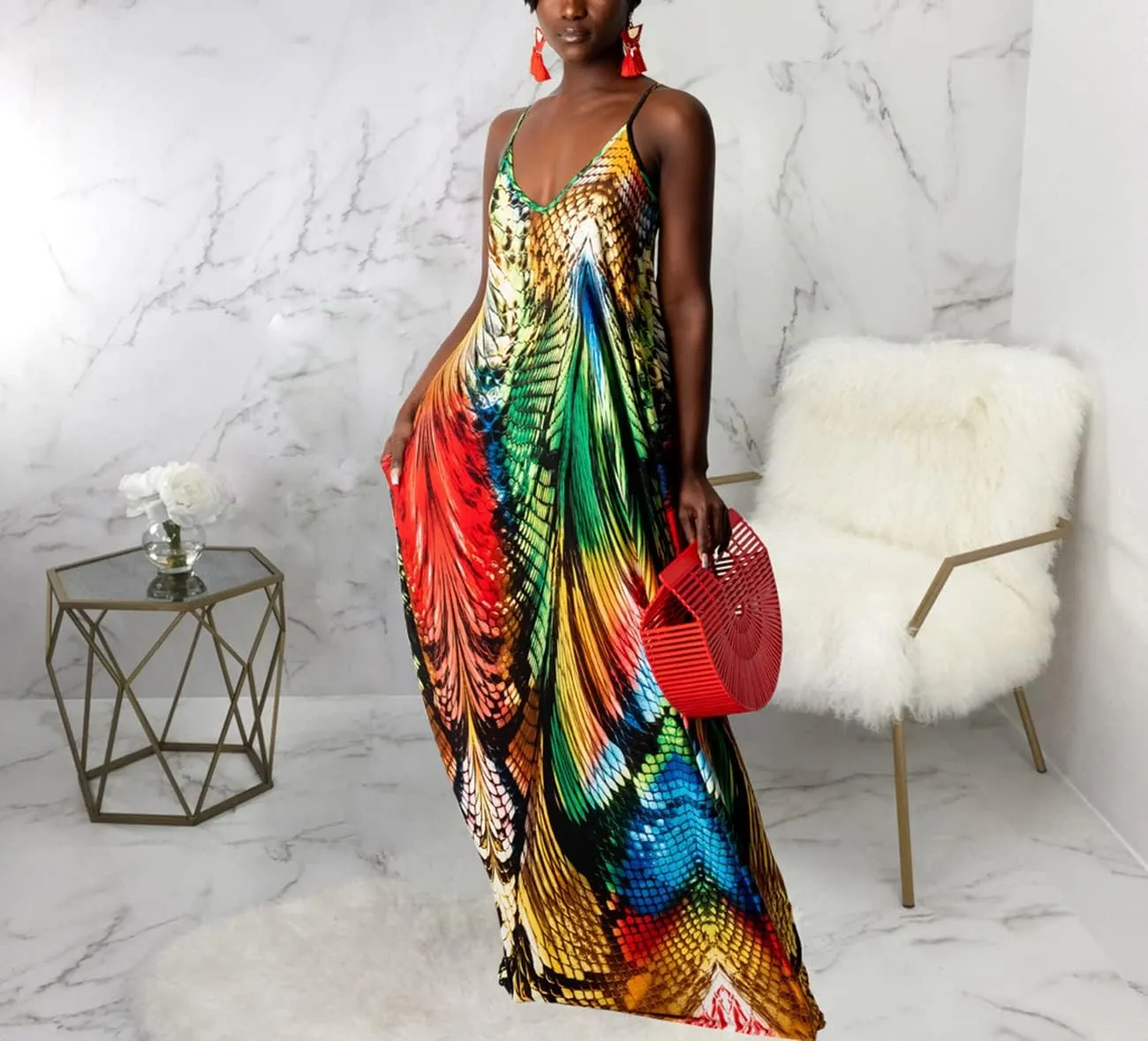 BessCops Summer Maxi Dresses for Women 2025 Plus Size Sundresses Casual Fashion Sleeveless Loose Long Sexy Dress with Pockets
