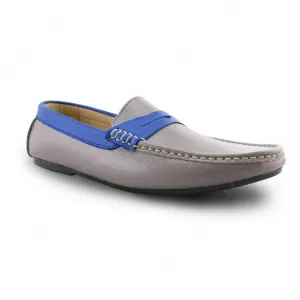 Bicolor Leather Penny Loafer Stone Grey and Indigo Blue