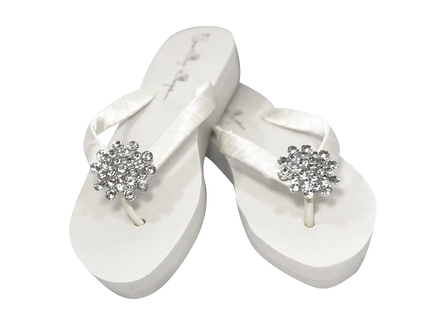 Big Jewel White & Ivory Flip Flops with Rhinestone Embellishment, Bridal or Formal Sandals with Bling, Customize, Silver Black