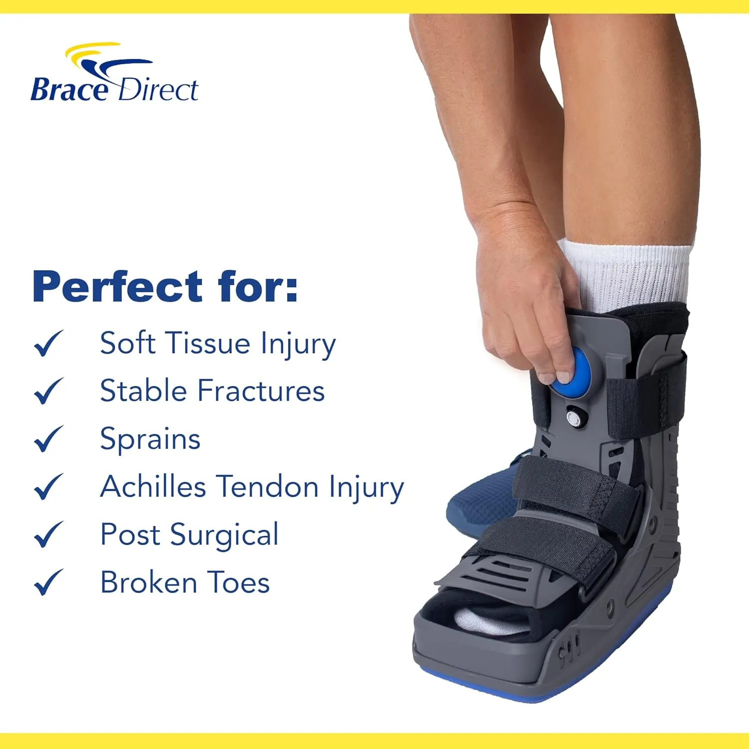 Brace Direct Lightweight Full Shell Walking Boot with Air Pump – Short Orthopedic Support for Foot & Ankle Fractures, Sprains, Achilles Tendonitis, Medium (US Shoe Men 7.5-10 / Women 8.5-11.5)