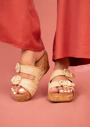 Brianna Cork Wedge Sandals - Open Toe, Adjustable Fit, Summer Style