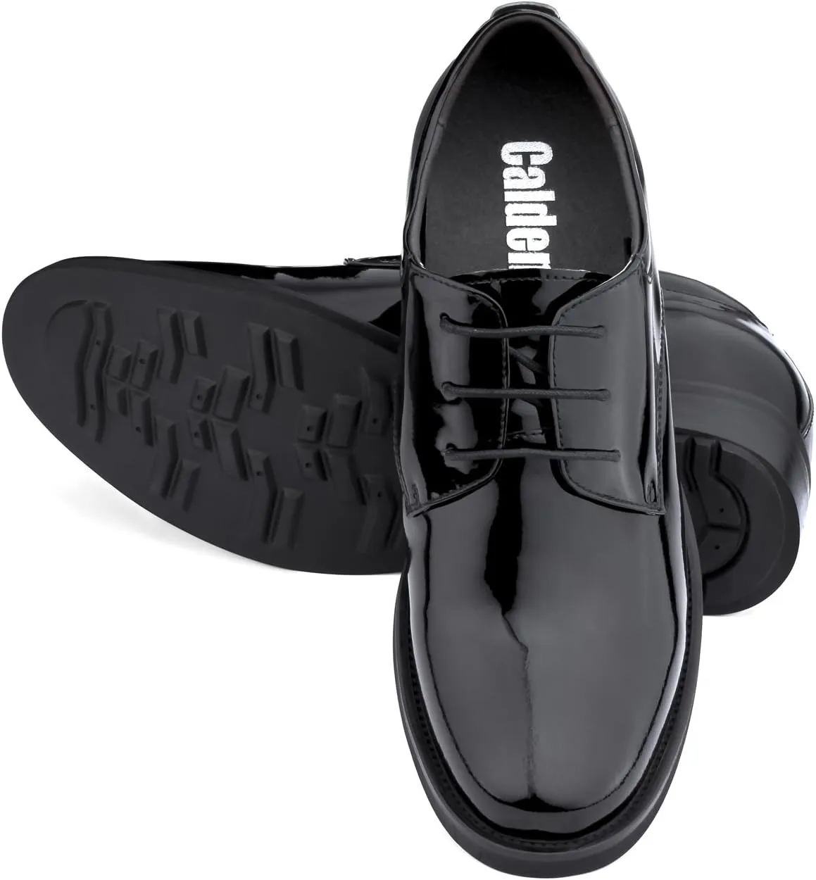 Calden Men's Invisible Height Increasing Elevator Shoes - Black Patent Leather Lace-up Lightweight Formal Tuxedo Oxfords - 4 Inches Taller - K595101 - Size 10 D(M) US