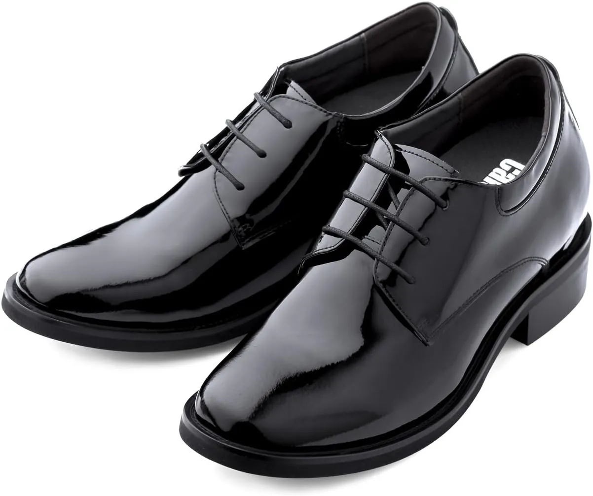 Calden Men's Invisible Height Increasing Elevator Shoes - Black Patent Leather Lace-up Lightweight Formal Tuxedo Oxfords - 4 Inches Taller - K595101 - Size 10 D(M) US