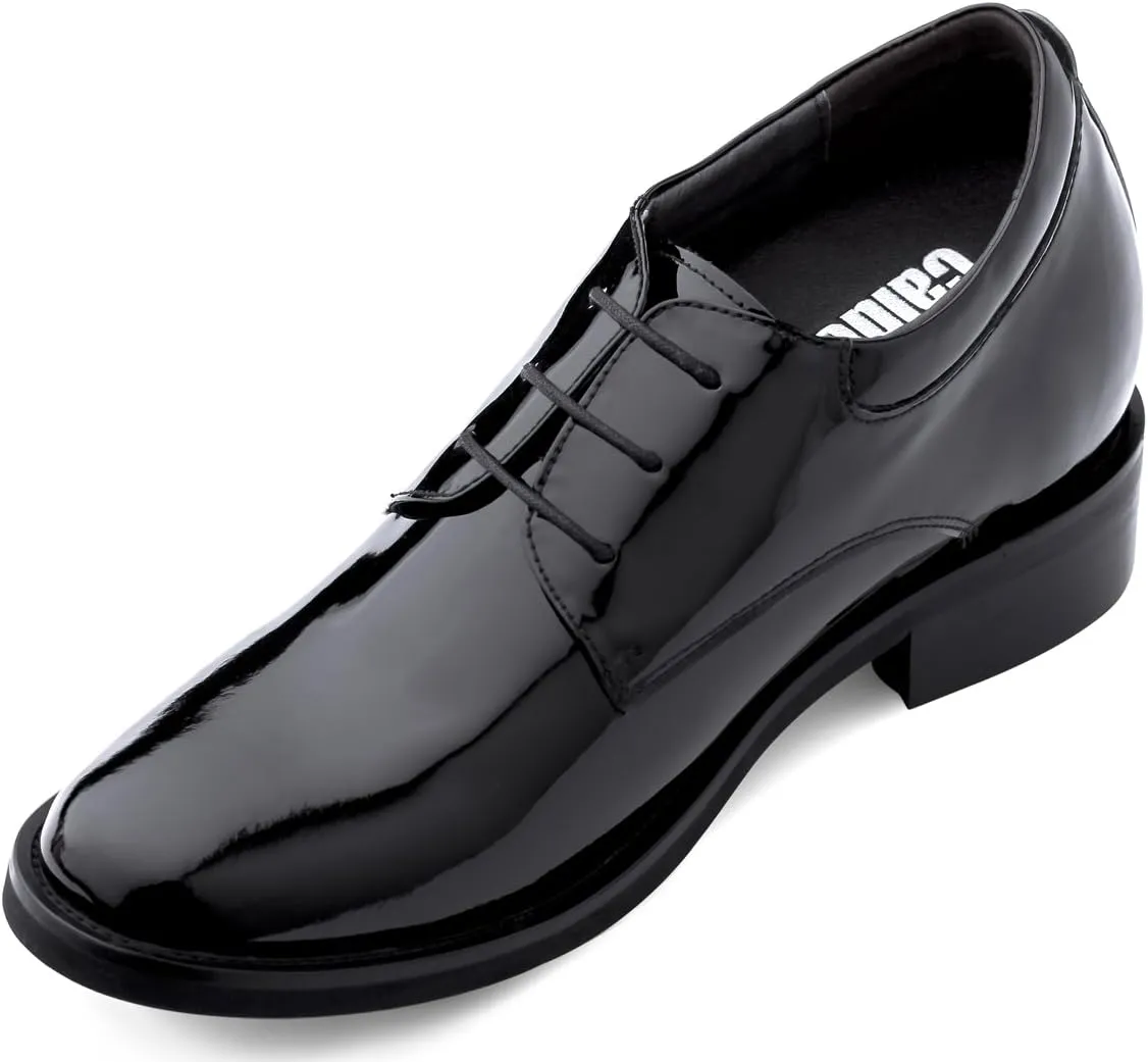 Calden Men's Invisible Height Increasing Elevator Shoes - Black Patent Leather Lace-up Lightweight Formal Tuxedo Oxfords - 4 Inches Taller - K595101 - Size 10 D(M) US