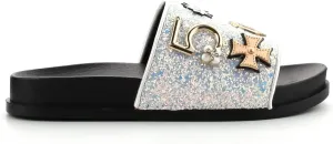 Cape Robbin Moira-25 Womens Slides Flip Flop Glitter Metal Pendant Ornament Fashion Sandals