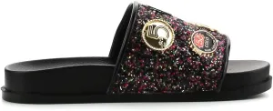 Cape Robbin Moira-25 Womens Slides Flip Flop Glitter Metal Pendant Ornament Fashion Sandals