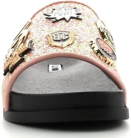 Cape Robbin Moira-25 Womens Slides Flip Flop Glitter Metal Pendant Ornament Fashion Sandals