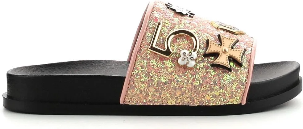 Cape Robbin Moira-25 Womens Slides Flip Flop Glitter Metal Pendant Ornament Fashion Sandals