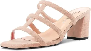 Castamere Chunky Block Mid Heel Open Toe Slip-on Gladiator Sandals Casual Cute Dress 2.6 Inches Heels