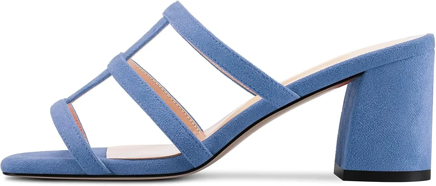 Castamere Chunky Block Mid Heel Open Toe Slip-on Gladiator Sandals Casual Cute Dress 2.6 Inches Heels