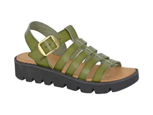 Cipriata Azia Women's T-Bar Halter Back Strappy Wedge Sandal Green