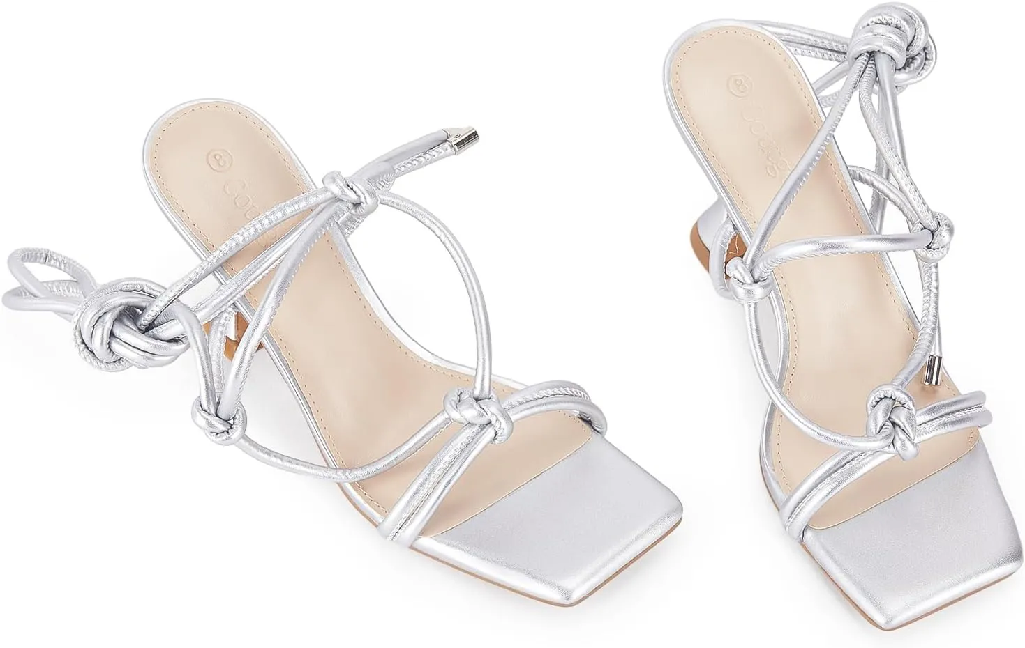 Coutgo Women's Lace Up Heels Gladiator Square Open Toe Dressy Stilettos Strappy Comfortable Summer Party Shoes