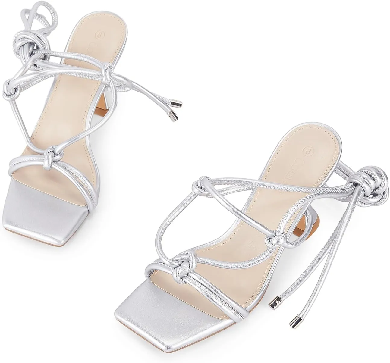Coutgo Women's Lace Up Heels Gladiator Square Open Toe Dressy Stilettos Strappy Comfortable Summer Party Shoes
