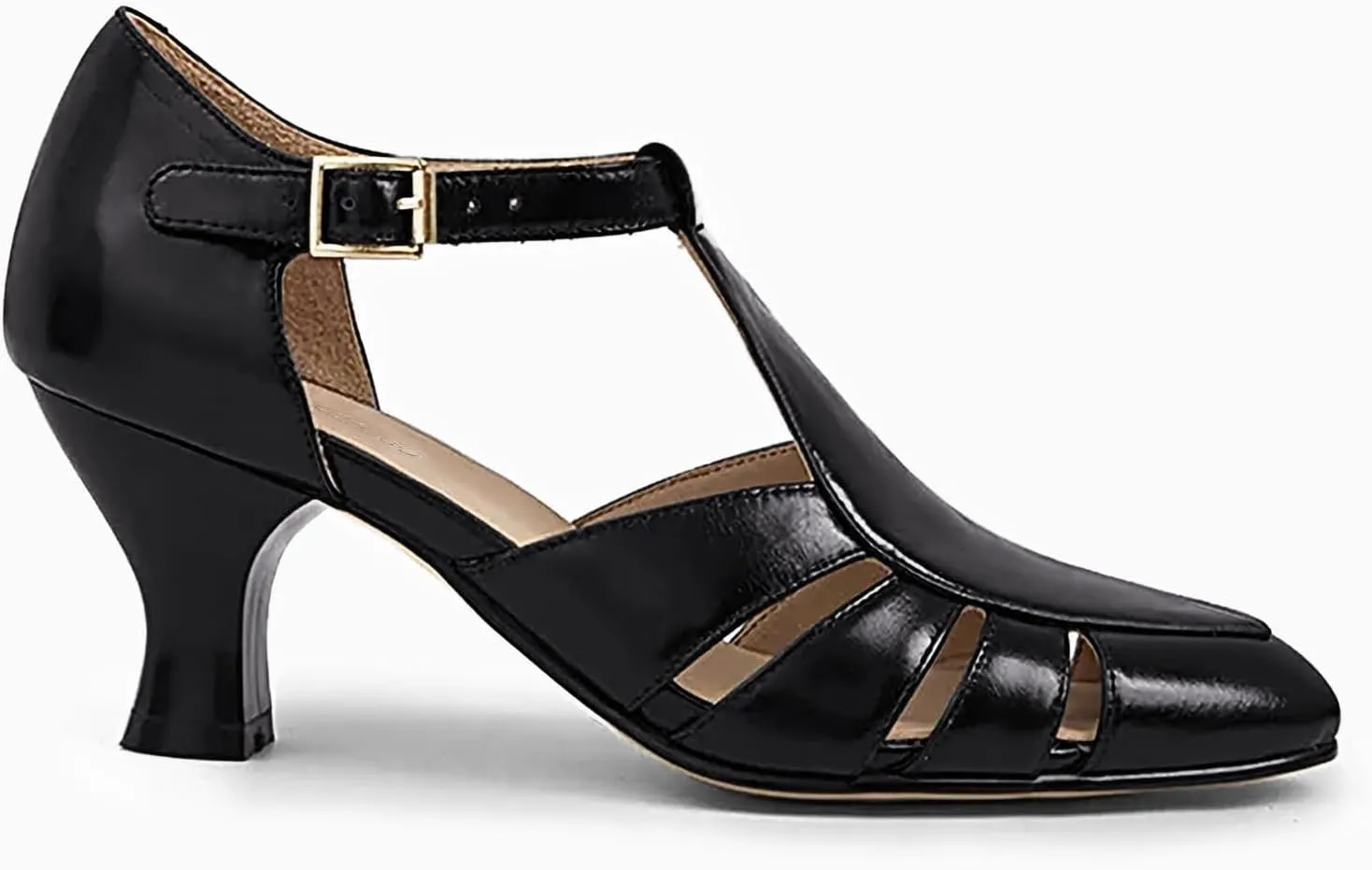 Coutgo Womens Low Heel Dress Shoes T-Strap Mary Jane Kitten Heels Dance Vintage Cutout Pumps