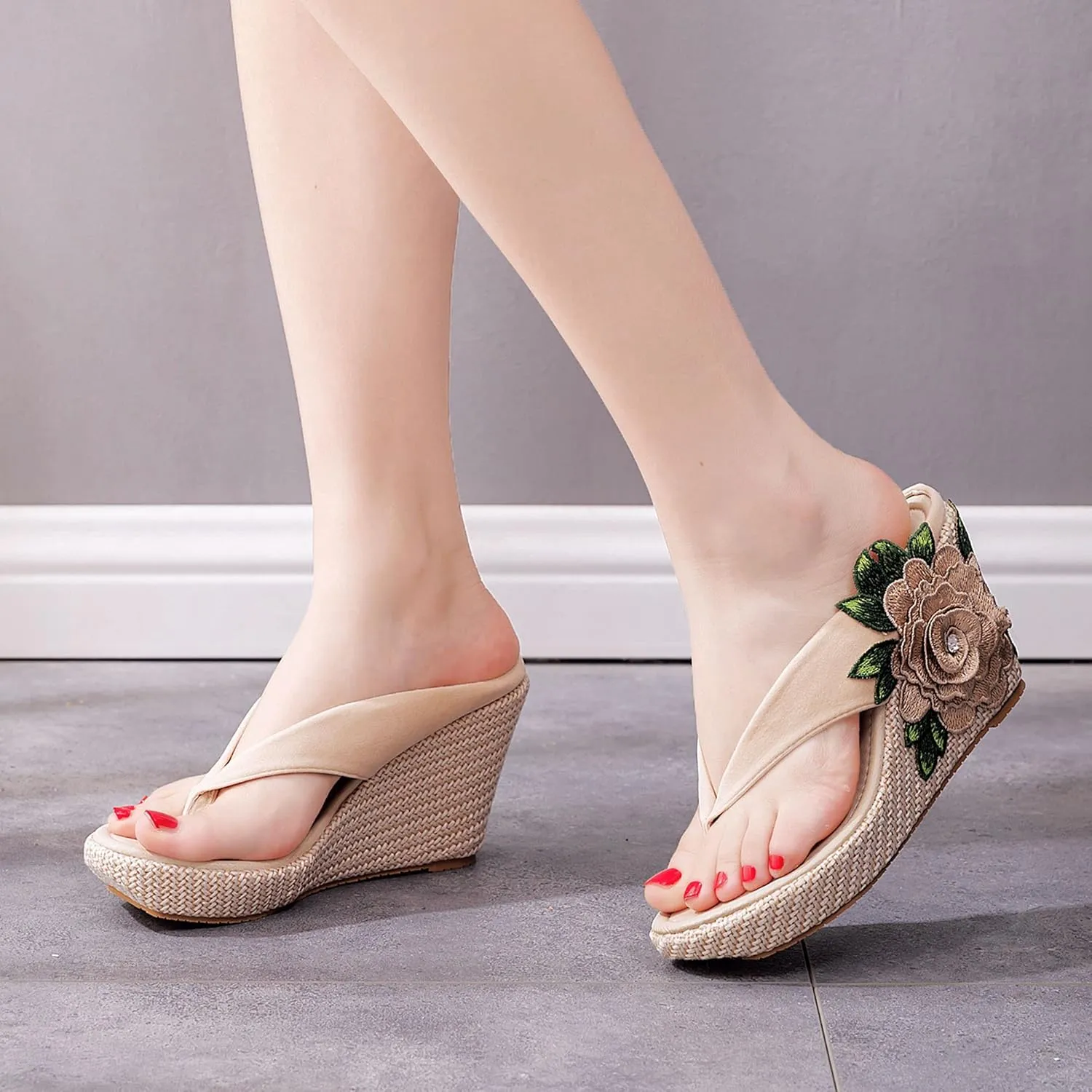 Crystal Queen Flower Wedges Sandals Flip Flops For Women Beach Sandals Wedges Platform Bohemia Sandals Flip Flops Women Summer Shoes