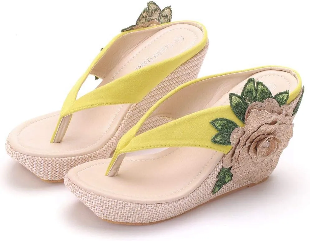 Crystal Queen Flower Wedges Sandals Flip Flops For Women Beach Sandals Wedges Platform Bohemia Sandals Flip Flops Women Summer Shoes