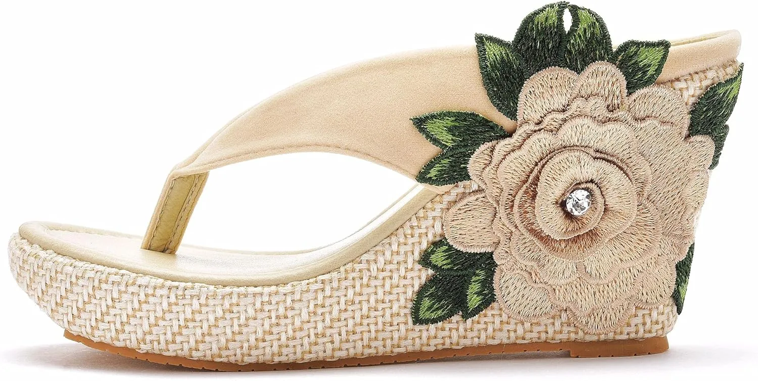 Crystal Queen Flower Wedges Sandals Flip Flops For Women Beach Sandals Wedges Platform Bohemia Sandals Flip Flops Women Summer Shoes