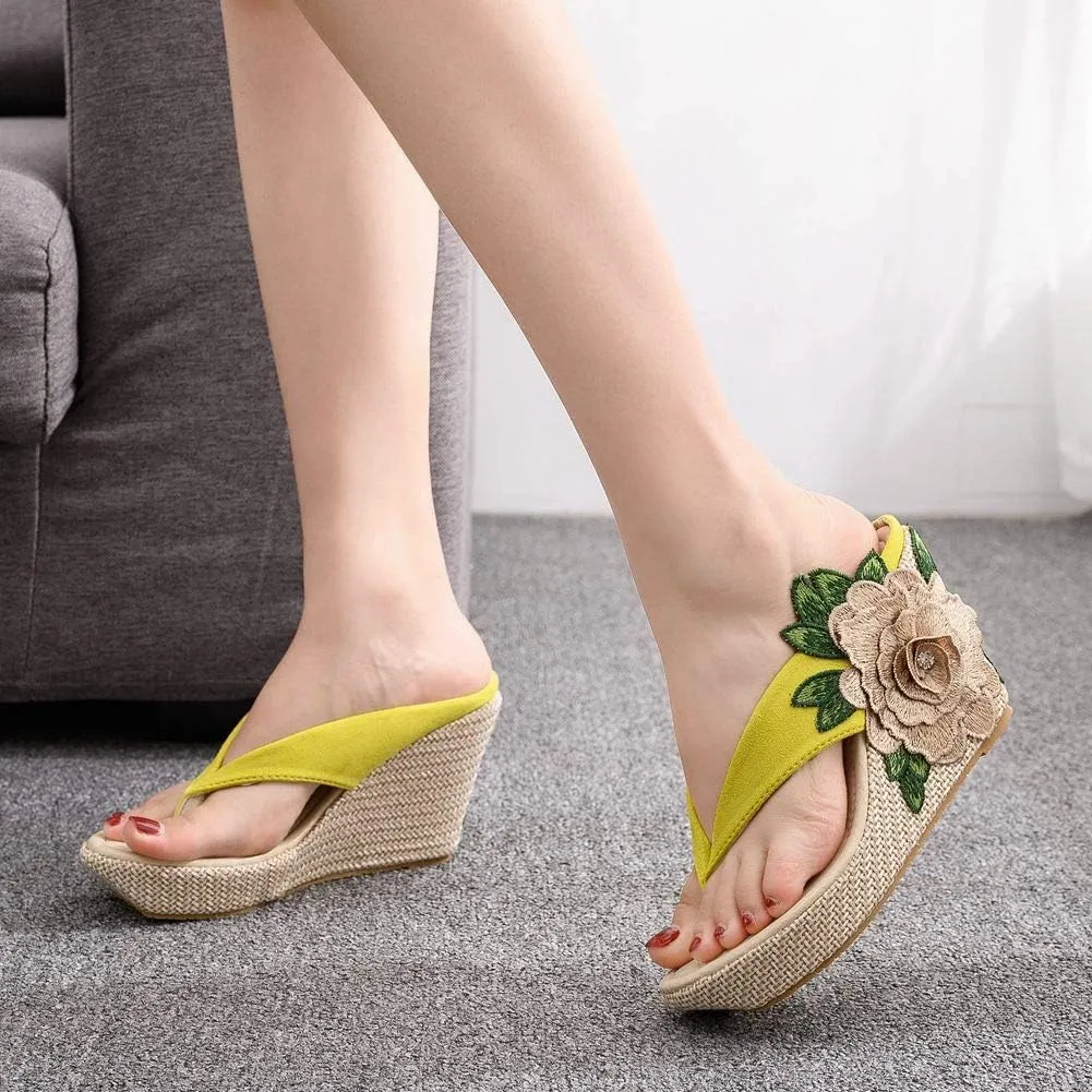 Crystal Queen Flower Wedges Sandals Flip Flops For Women Beach Sandals Wedges Platform Bohemia Sandals Flip Flops Women Summer Shoes