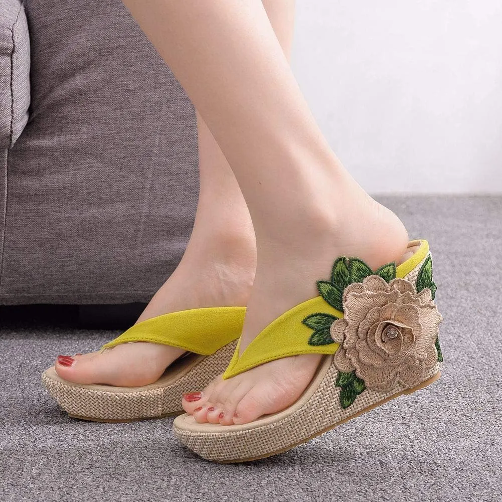Crystal Queen Flower Wedges Sandals Flip Flops For Women Beach Sandals Wedges Platform Bohemia Sandals Flip Flops Women Summer Shoes