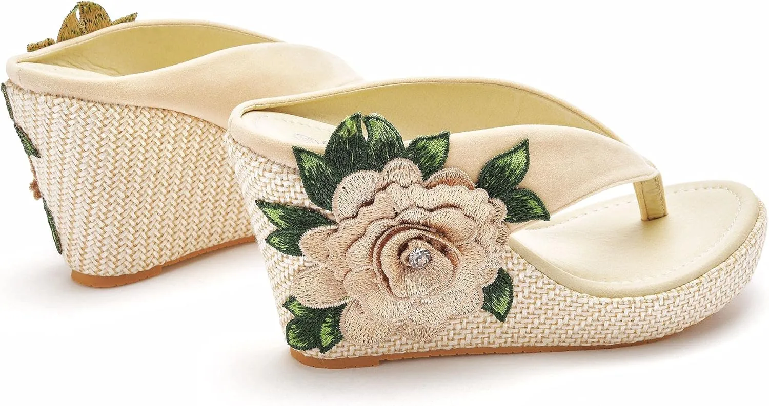 Crystal Queen Flower Wedges Sandals Flip Flops For Women Beach Sandals Wedges Platform Bohemia Sandals Flip Flops Women Summer Shoes