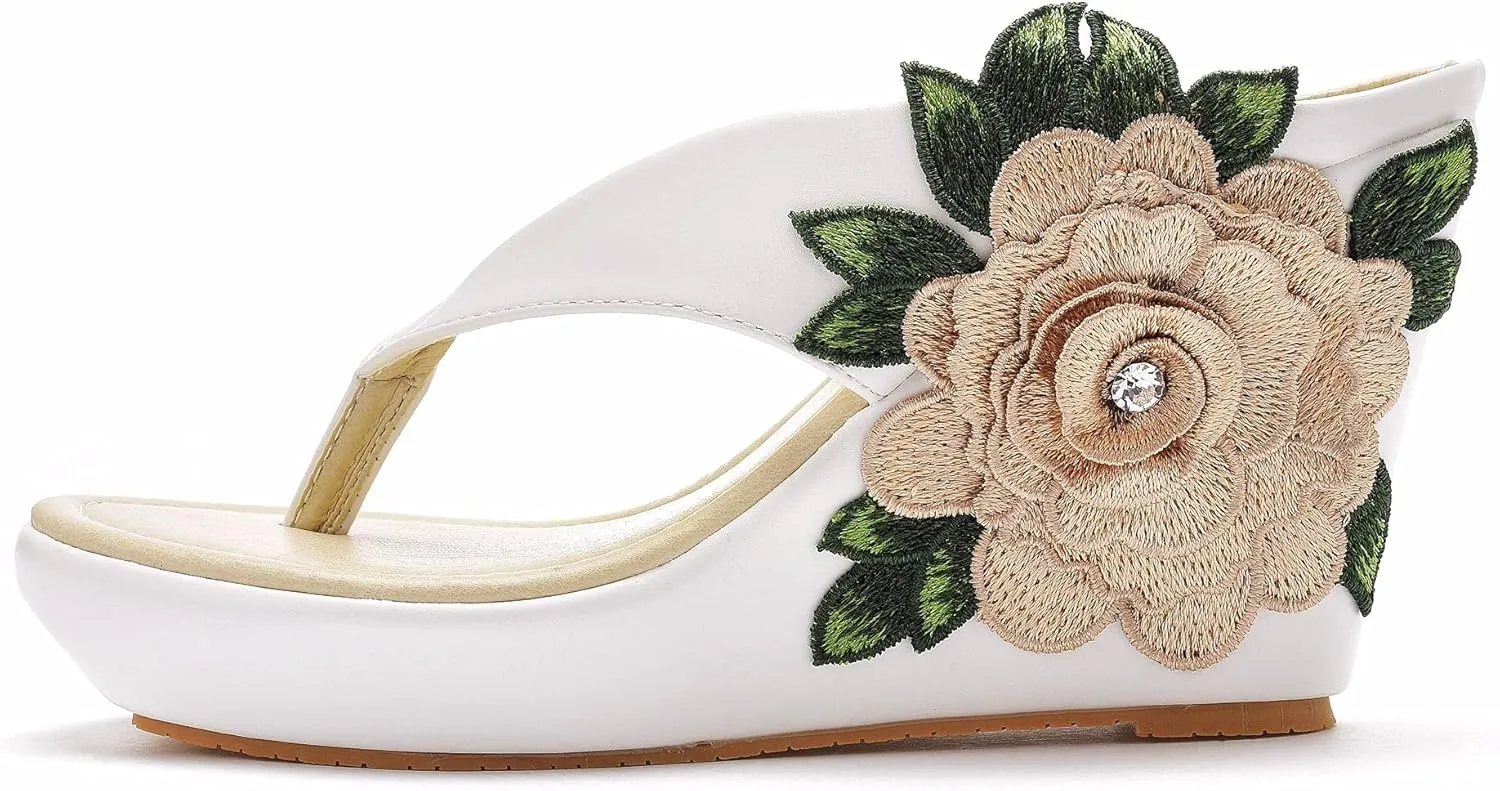 Crystal Queen Flower Wedges Sandals Flip Flops For Women Beach Sandals Wedges Platform Bohemia Sandals Flip Flops Women Summer Shoes