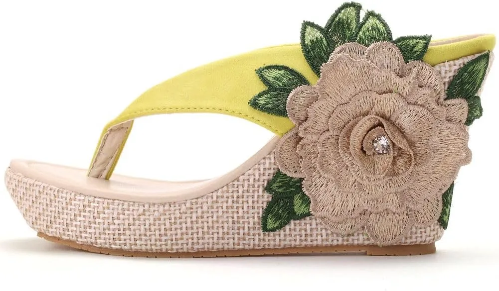 Crystal Queen Flower Wedges Sandals Flip Flops For Women Beach Sandals Wedges Platform Bohemia Sandals Flip Flops Women Summer Shoes
