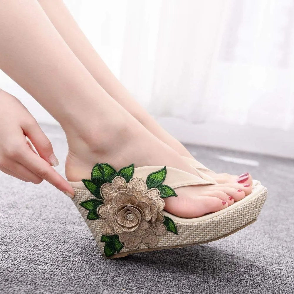 Crystal Queen Flower Wedges Sandals Flip Flops For Women Beach Sandals Wedges Platform Bohemia Sandals Flip Flops Women Summer Shoes